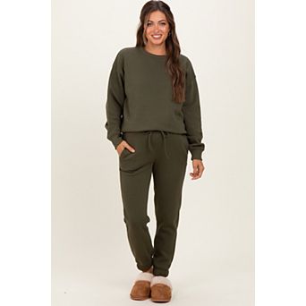 Maternity Fleece Long Sleeve Pullover & Jogger Set