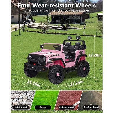 2 Seater Ride On Car, 24V 2x200W Battery Powered Electric Vehicles w/ 20" Wide Adjustable Seat
