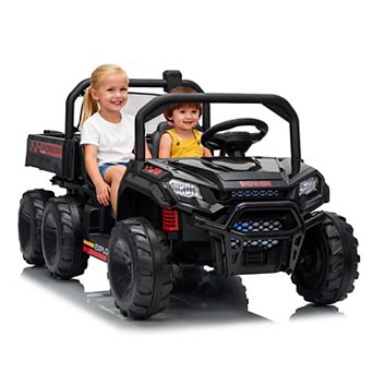 24V 2 Seater Ride on Dump Truck,4WD Electric Car with Remote Control,Dump Bed,RideToy for Boy & Girl
