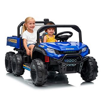 24V 2 Seater Ride on Dump Truck,4WD Electric Car with Remote Control,Dump Bed,RideToy for Boy & Girl