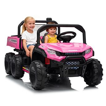 24V 2 Seater Ride on Dump Truck,4WD Electric Car with Remote Control,Dump Bed,RideToy for Boy & Girl