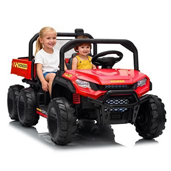 24V 2 Seater Ride on Dump Truck,4WD Electric Car with Remote Control,Dump Bed,RideToy for Boy & Girl