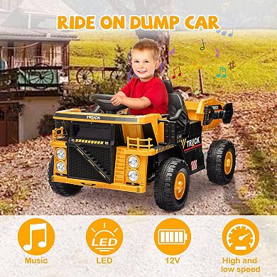 12V Ride On Dump Truck for Kid,Remote Control Electric Construction Vehicle with Dump Bed & Shovel