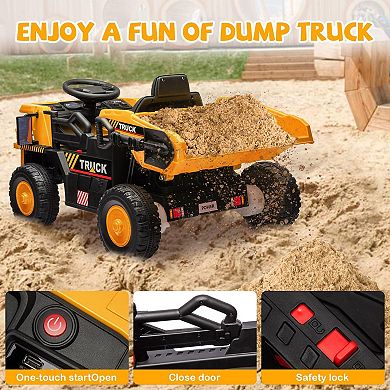12V Ride On Dump Truck for Kid,Remote Control Electric Construction Vehicle with Dump Bed & Shovel