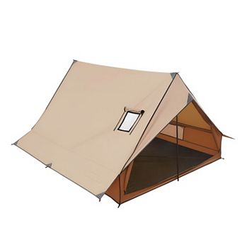Cabin Style Camping Tent with Floor 98.43 x 78.74 x 59.06 in for 2 Person Cool Weather Camping Brown