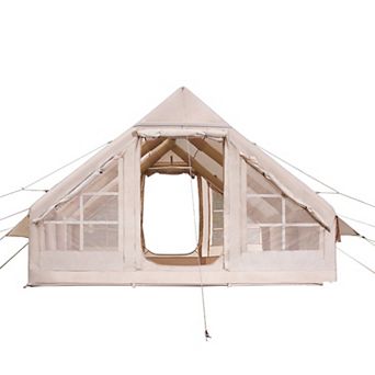 Blow Up Camping Tent for 58 People with Two Doors, Four Windows, and Fast Setup - Beige