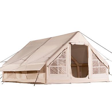 Blow Up Camping Tent for 58 People with Two Doors, Four Windows, and Fast Setup - Beige
