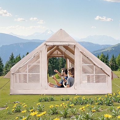 Blow Up Camping Tent for 58 People with Two Doors, Four Windows, and Fast Setup - Beige