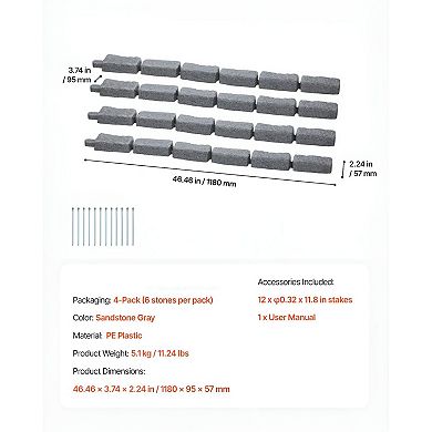 Cobble Stone Landscape Edging Set 4-Pack PE Plastic Panels for Garden Beds Walkways or Pool Edges