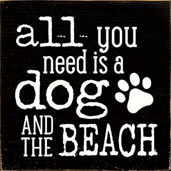 Dog and Beach Wood Sign 7x7 in Coastal Wall or Shelf Decor for Dog Lovers