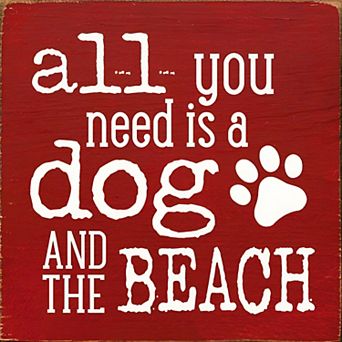 Dog and Beach Wood Sign 7x7 in Coastal Wall or Shelf Decor for Dog Lovers