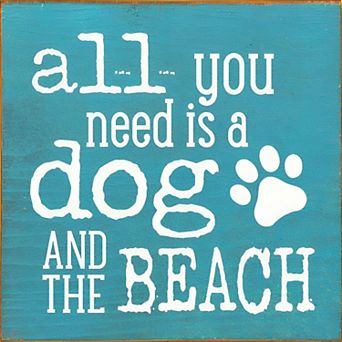 Dog and Beach Wood Sign 7x7 in Coastal Wall or Shelf Decor for Dog Lovers