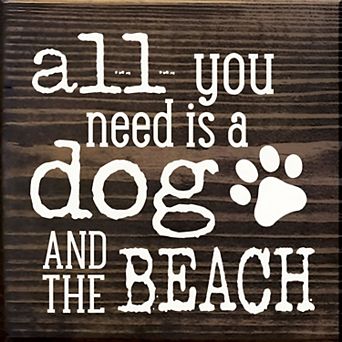 Dog and Beach Wood Sign 7x7 in Coastal Wall or Shelf Decor for Dog Lovers