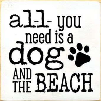 Dog and Beach Wood Sign 7x7 in Coastal Wall or Shelf Decor for Dog Lovers