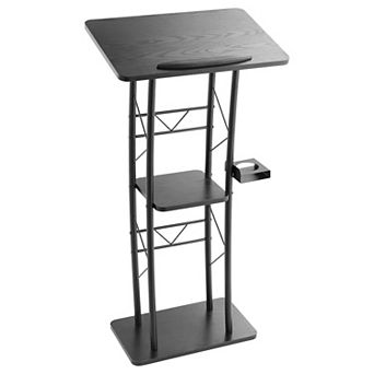 Compact Lectern Podium with Raised Top Edge and Open Shelf for Notes or Devices - Black