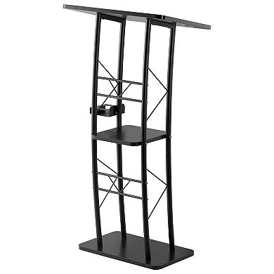 Compact Lectern Podium with Raised Top Edge and Open Shelf for Notes or Devices - Black