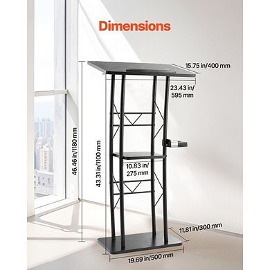 Compact Lectern Podium with Raised Top Edge and Open Shelf for Notes or Devices - Black