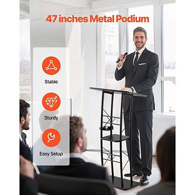 Compact Lectern Podium with Raised Top Edge and Open Shelf for Notes or Devices - Black