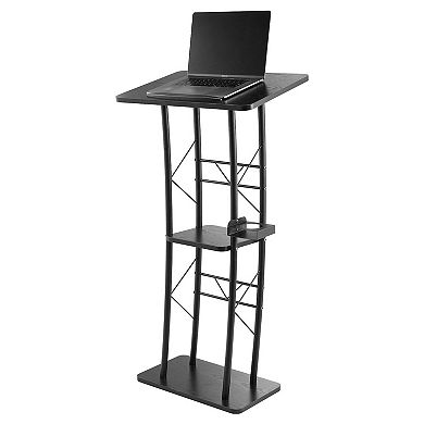 Compact Lectern Podium with Raised Top Edge and Open Shelf for Notes or Devices - Black