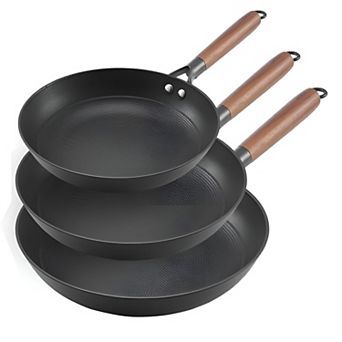 Cast Iron Skillet Set 8, 10, 12 Inch Nonstick Honeycomb Surface for Frying and Searing - Black