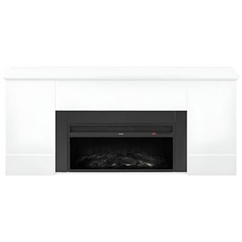 Compact Electric Fireplace with Remote Control and Digital Temperature Display - White