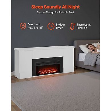 Compact Electric Fireplace with Remote Control and Digital Temperature Display - White