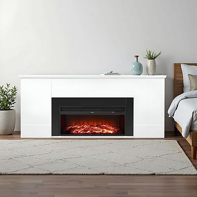 Compact Electric Fireplace with Remote Control and Digital Temperature Display - White