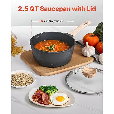Aluminum Saucepan Nonstick with Detachable Handle and Tempered Glass Lid - 1 Piece