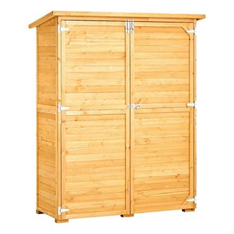 Cedar Wood Outdoor Storage Shed with Galvanized Sloped Roof and Four Interior Shelves Natural