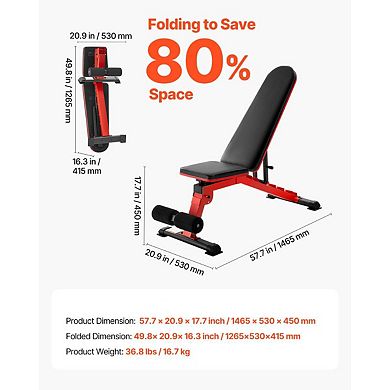 Adjustable Weight Bench for Home Gym Foldable Bench with Multiple Positions - Red and Black