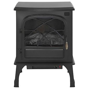Compact Freestanding Electric Fireplace with Glowing Logs and Adjustable Flame - Black