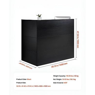 Black L-Shaped Reception Desk with Drawer Cabinet and Keyboard Tray for Office or Retail Counter