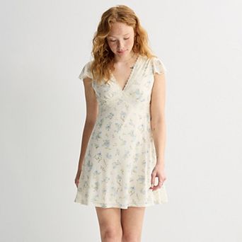 Juniors' Pink Republic Lace Trim Mesh Skater Dress