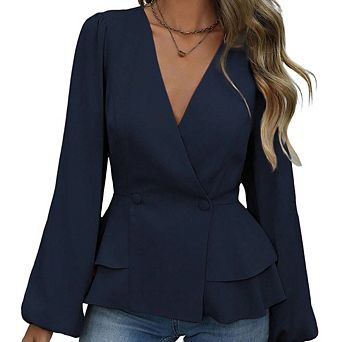 Women's V-Neck French Lace Waist-Cinching Blouse Single Button Detail Slim Fit Fashion Versatile Top