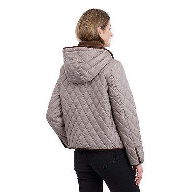 Women's London Fog Cropped Corduroy Trim Quilted Jacket
