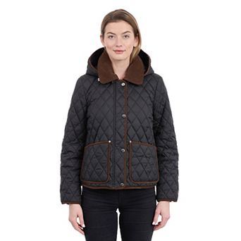 Women's London Fog Cropped Corduroy Trim Quilted Jacket