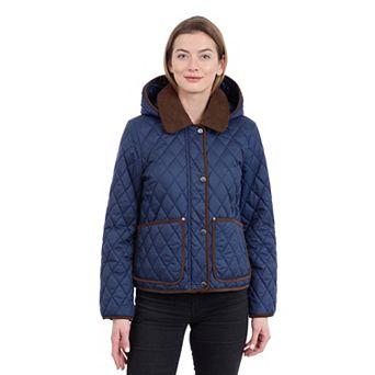 Women's London Fog Cropped Corduroy Trim Quilted Jacket