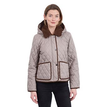 Women's London Fog Cropped Corduroy Trim Quilted Jacket