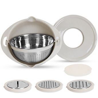 Multifunctional Mixing Bowl with Lid Stainless Steel Set with Graters, Strainer & Colander