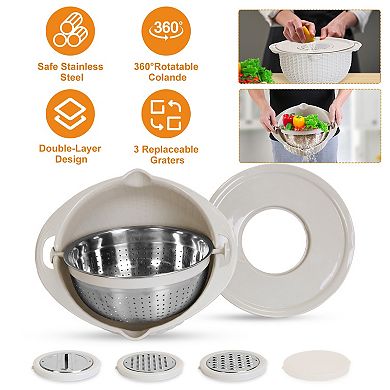 Multifunctional Mixing Bowl with Lid Stainless Steel Set with Graters, Strainer & Colander