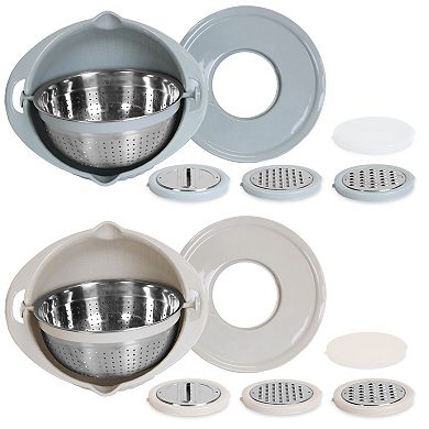 Multifunctional Mixing Bowl with Lid Stainless Steel Set with Graters, Strainer & Colander