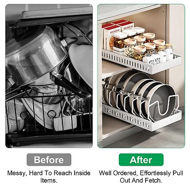 Pull-Out Pots & Pans Organizer with 8 Adjustable Dividers for Kitchen Cabinet