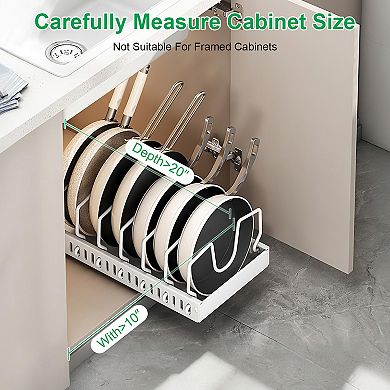 Pull-Out Pots & Pans Organizer with 8 Adjustable Dividers for Kitchen Cabinet