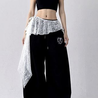 Women's Sheer Lace Overlay Belt with Side Tie Detail 78.5x2in