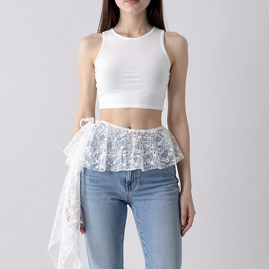 Women's Sheer Lace Overlay Belt with Side Tie Detail 78.5x2in