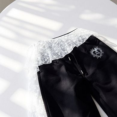 Women's Sheer Lace Overlay Belt with Side Tie Detail 78.5x2in