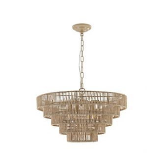 ELEMENT ACE Modern 5-Layer Woven Rattan Chandelier Boho Style Pendant Light Fixture