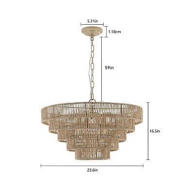 ELEMENT ACE Modern 5-Layer Woven Rattan Chandelier Boho Style Pendant Light Fixture