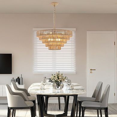 ELEMENT ACE Modern 5-Layer Woven Rattan Chandelier Boho Style Pendant Light Fixture