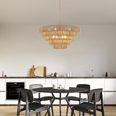 ELEMENT ACE Modern 5-Layer Woven Rattan Chandelier Boho Style Pendant Light Fixture